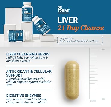 Dr. Tobias Liver 21 Day Cleanse 63 Capsules | Herbal Liver Detox Cleanse | Liver & Digestive Support | Milk Thistle + Dandelion + Artichoke | SOLARPLAST + Enzymes | 21-Day Program