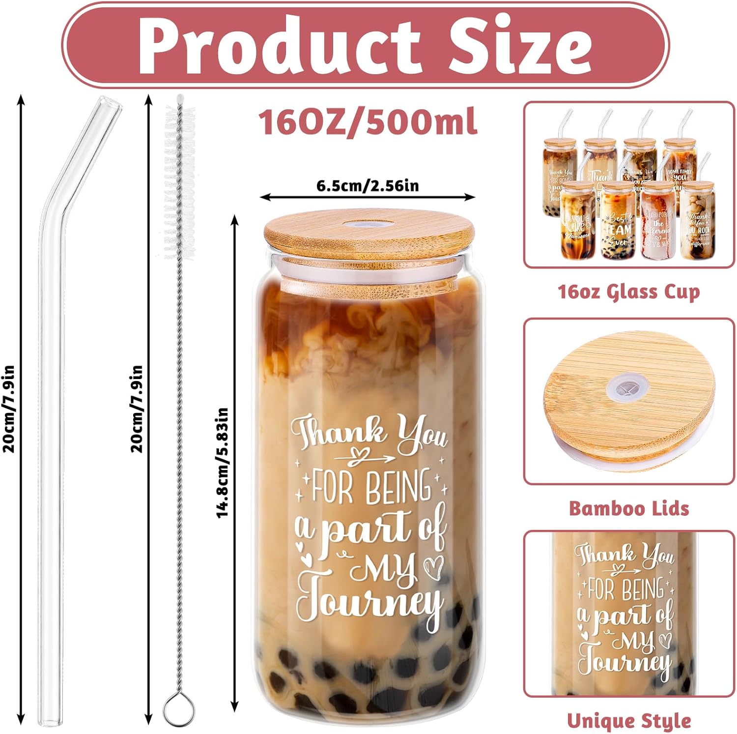 8 Set Employee Appreciation Gifts, Thank You Gifts for Staff Coworker 16oz Can Shaped Beer Glass Cups with Lids Straws Brushes, Bulk Appreciation Cups for Staff Coworker Team Friends Teacher Nurse - Image 2