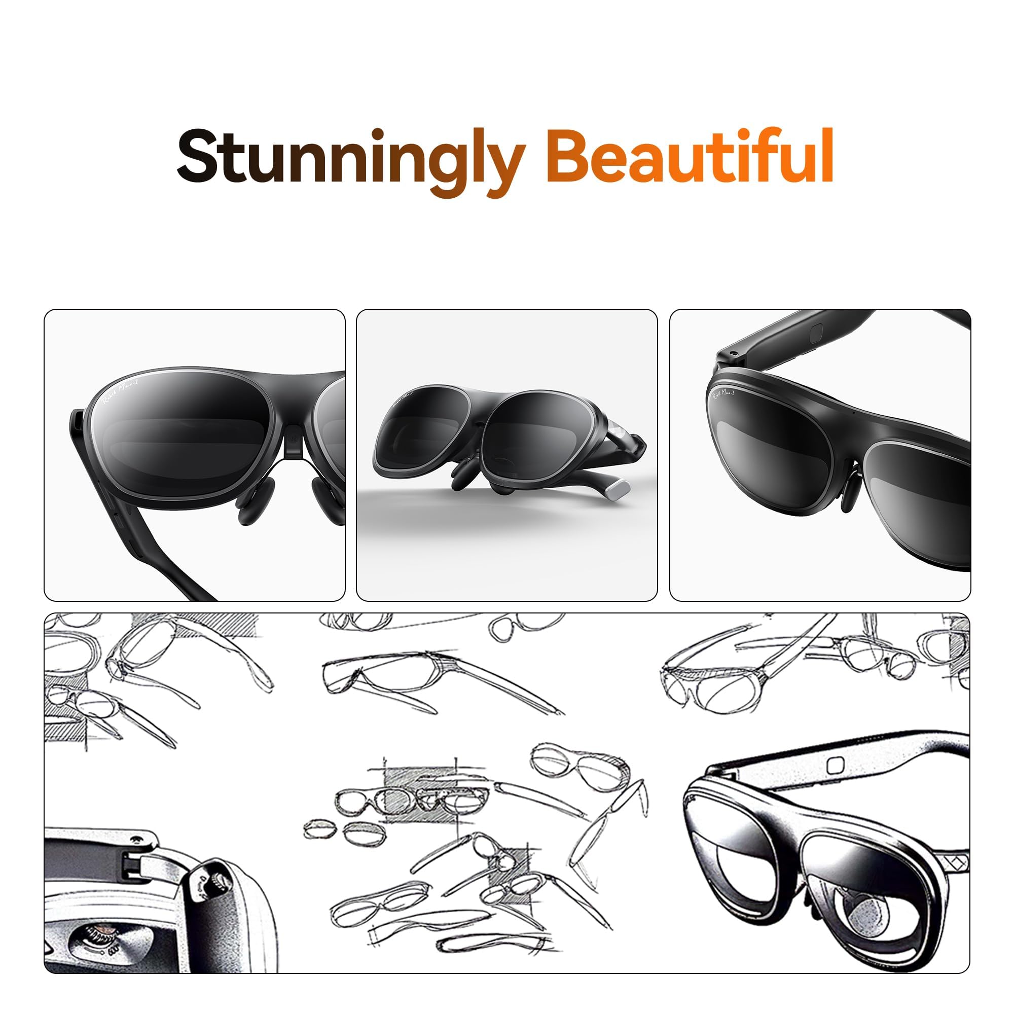Rokid Joy 2, Max 2 AR Brille Schwarz mit Station, 215" tragbares Display, 50° FOV und 1000nits Leuchtdichte, Spielkonsolen und Computers, kompatibel mit Android