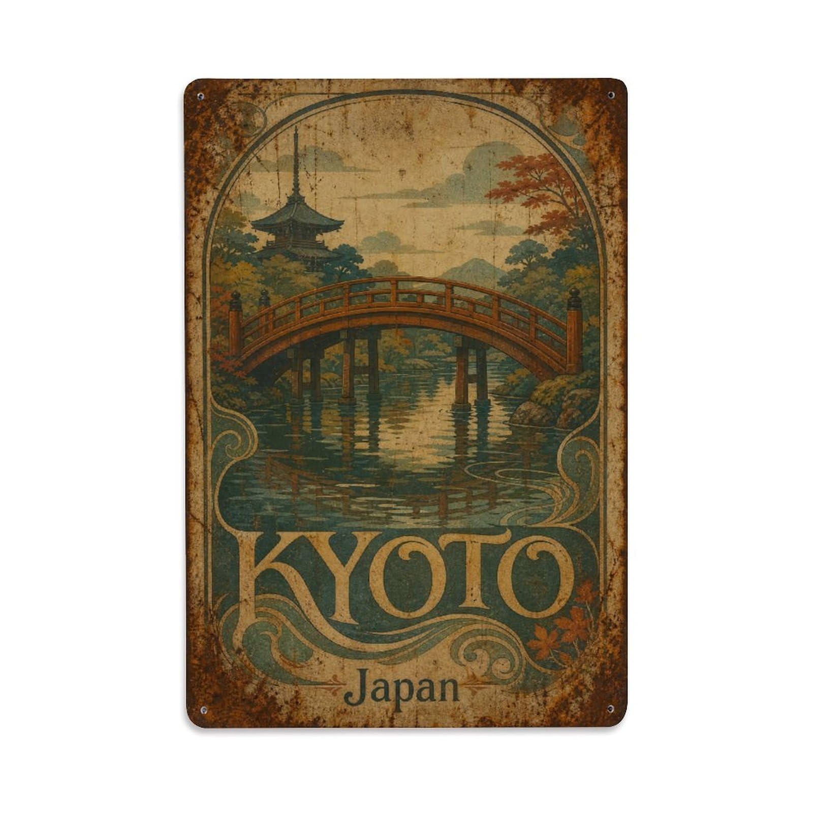 Gead 8X12inch Style Vintage Travel Kyoto Japan Bridge Metal Tin Sign