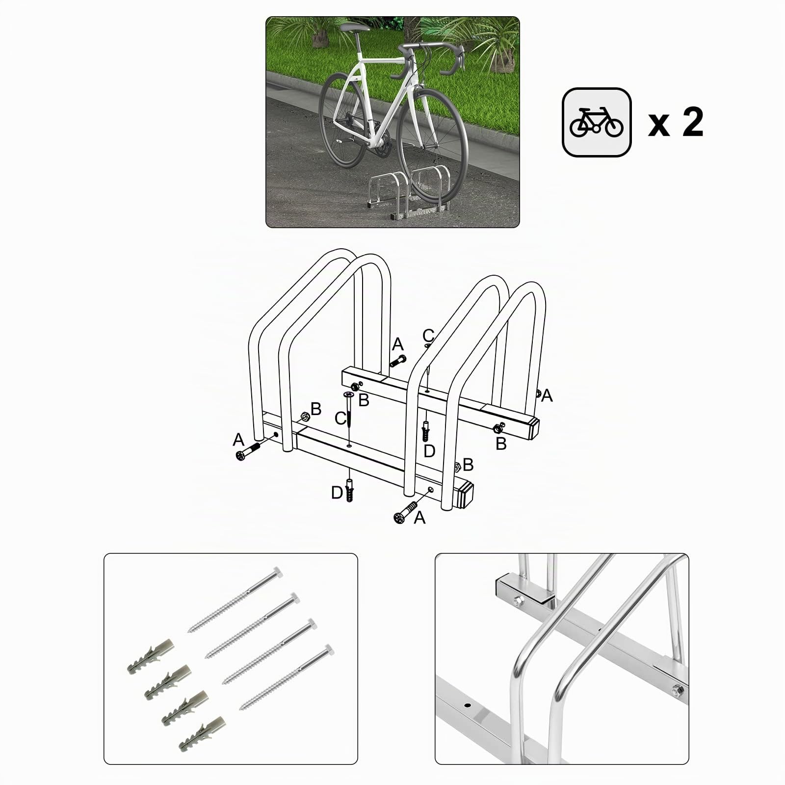 WOLTU Rastrelliera per Biciclette a Portabici Supporto in Metallo Montaggio a Terra e a Muro