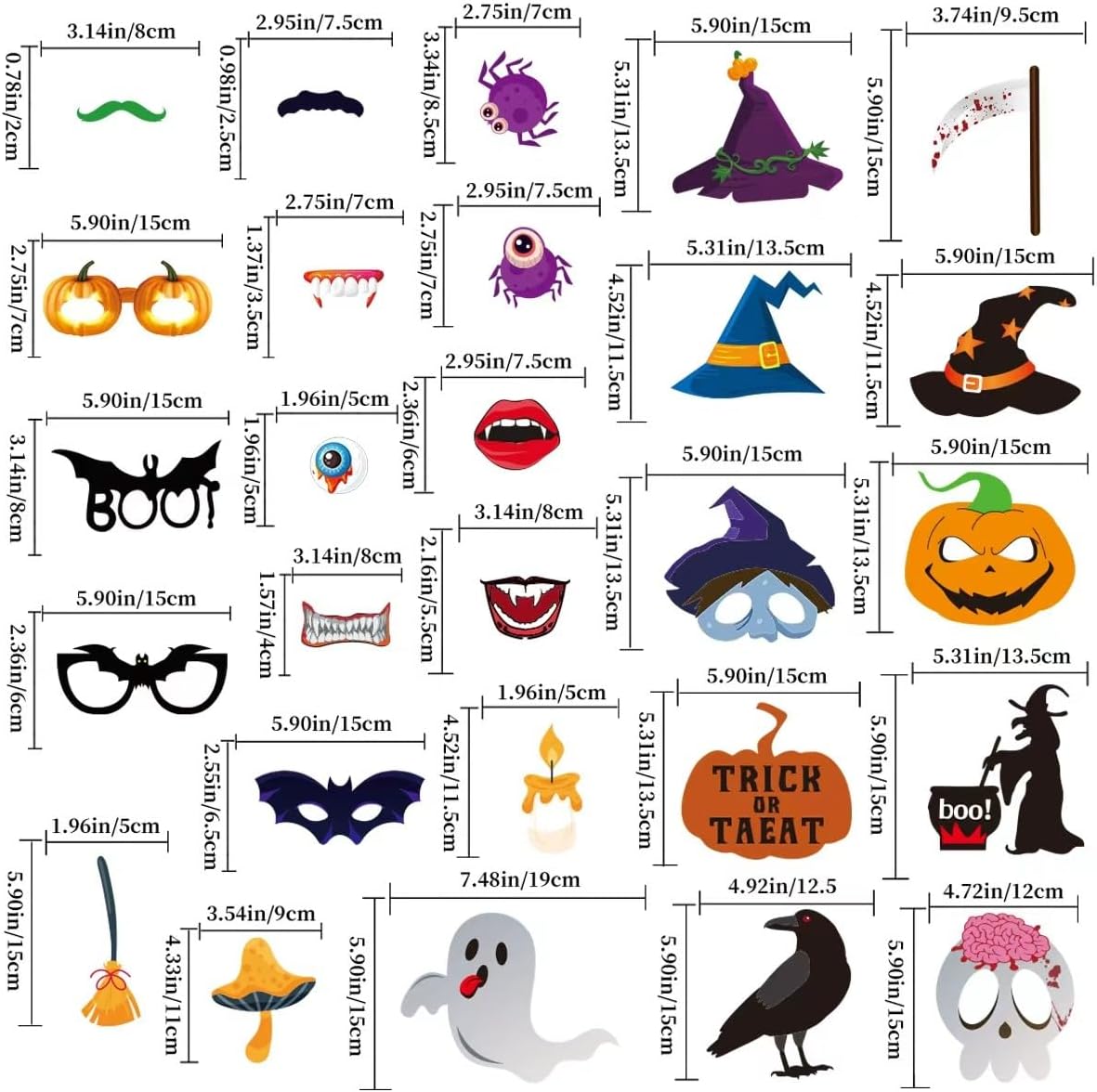 Halloween Photobooth Props,27 Pcs for Halloween Decorations,Selfie Props, Witch Photo Props
