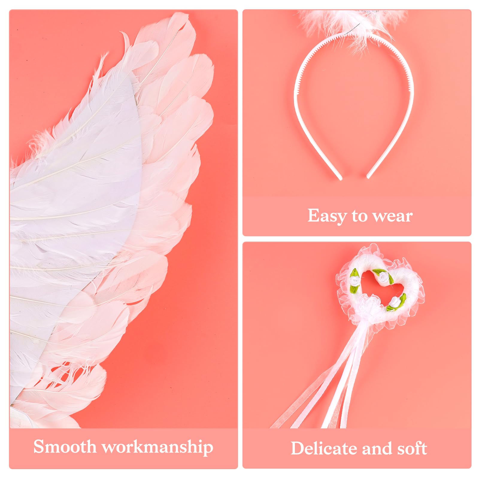 Déguisement Ange Ailes Blanches + Halo + Baguette - Pour Fêtes
