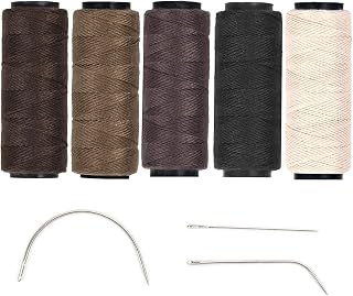 Paruks 5 Rolls Sewing Thread with 3 Pieces C/J/I Needles Using for Hand Sewing,Hair Extensions Needle and Thread for Sewing,Hair Extensions Thread, Wig Thread for Sewing Making DIY (5 Colors)