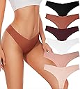 Hellopopgo Seamless Thongs For Women V-waisted No Show Thong Seamless Panties Breathable Comfortable Underwear Womens 6-Pack