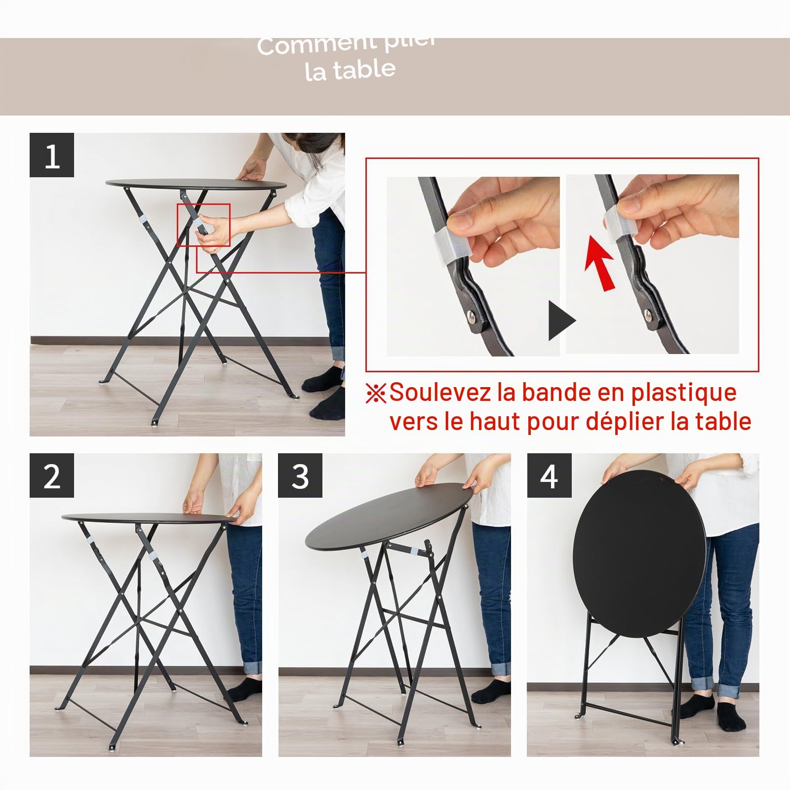 Ensemble bistrot pliable 3 pièces, pour intérieur/extérieur, 2 chaises et 1 table, résistant aux intempéries pour intérieur/extérieur, rouge