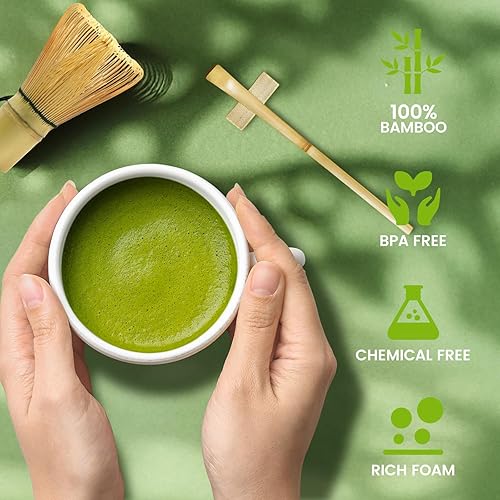 Miniatura 2 de COANTO Juego de batidor de matcha incluye tamiz de bambú (Chasen), cuchara de té, soporte para cuchara, cuchara y soporte para batidor verde, 6