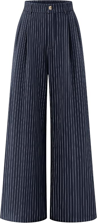 ZESICA Womens Wide Leg Striped Palazzo Pants 2026 High Waist Straight Business Work Dressy Slacks Trousers with Pockets