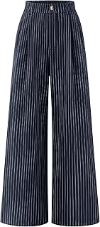Women's Wide Leg Striped Palazzo Pants 2026 High Waist Straight Business Work Dressy Slacks Trousers with Pockets