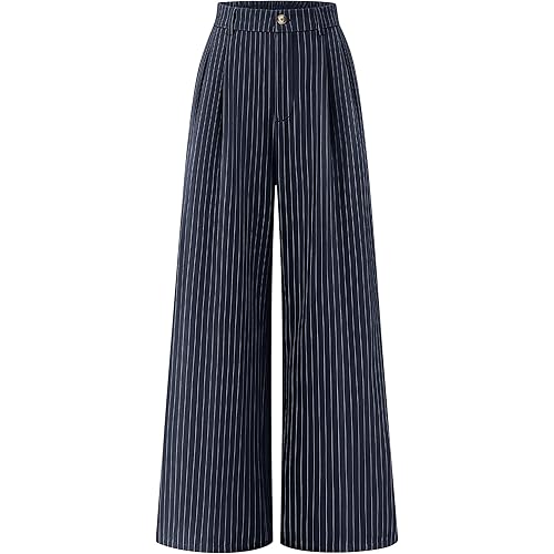 ZESICA Women's Wide Leg Striped Palazzo Pants 2026 Casual High Waist Straight Business Work Dressy Trousers with Pockets