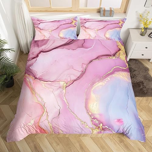 Funda nórdica de mármol rosa tamaño individual para mujeres adultas y niñas con temática de arte abstracto Juego de ropa de cama con patrón de