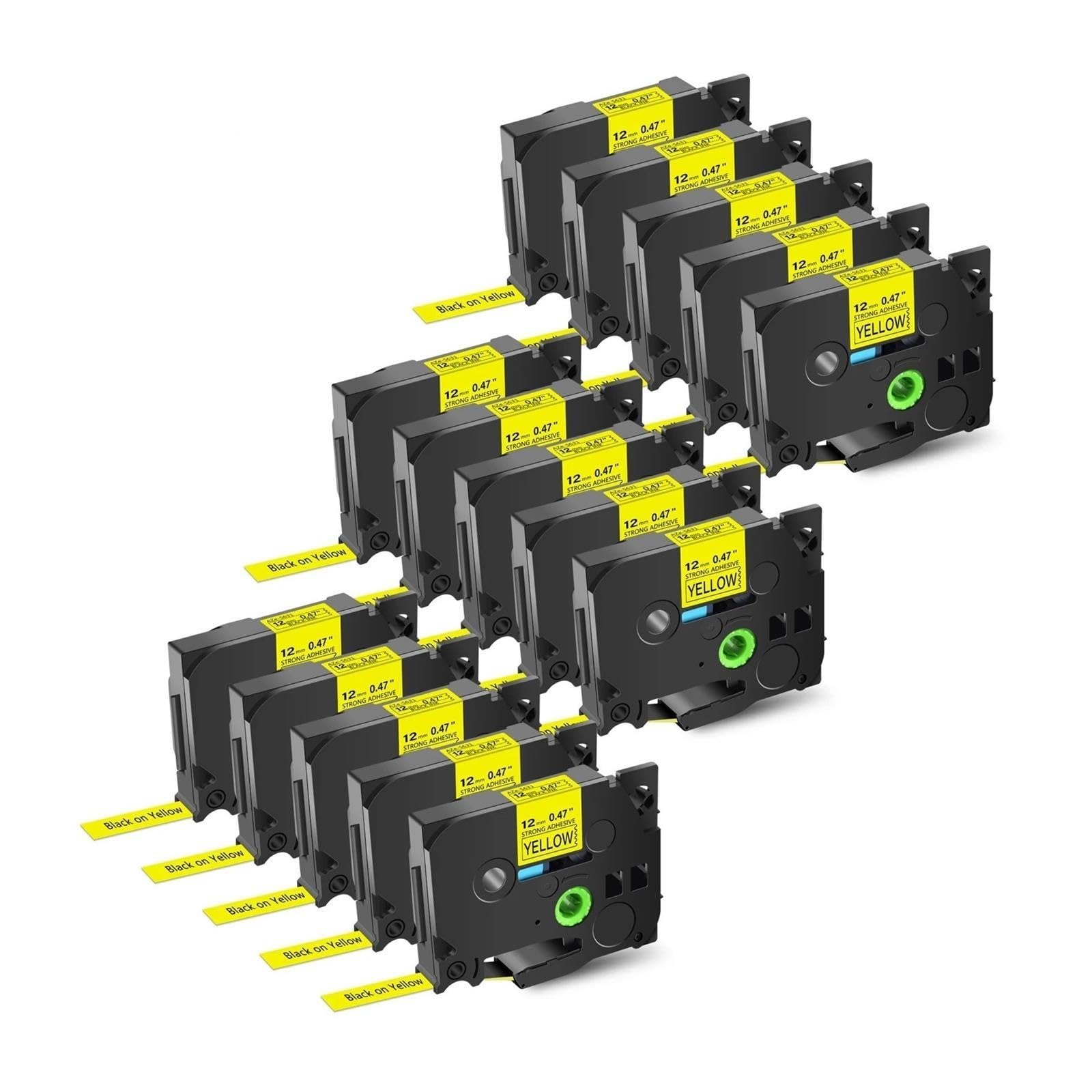 Nastro nero su giallo da 15 pezzi compatibile con Brother TZe-S631