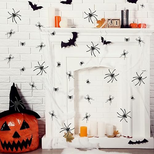 Miniatura 6 de Labeol 160 arañas falsas, 3 tamaños de araña falsa de plástico realistas para Halloween, accesorios de broma, juguetes de miedo negros para