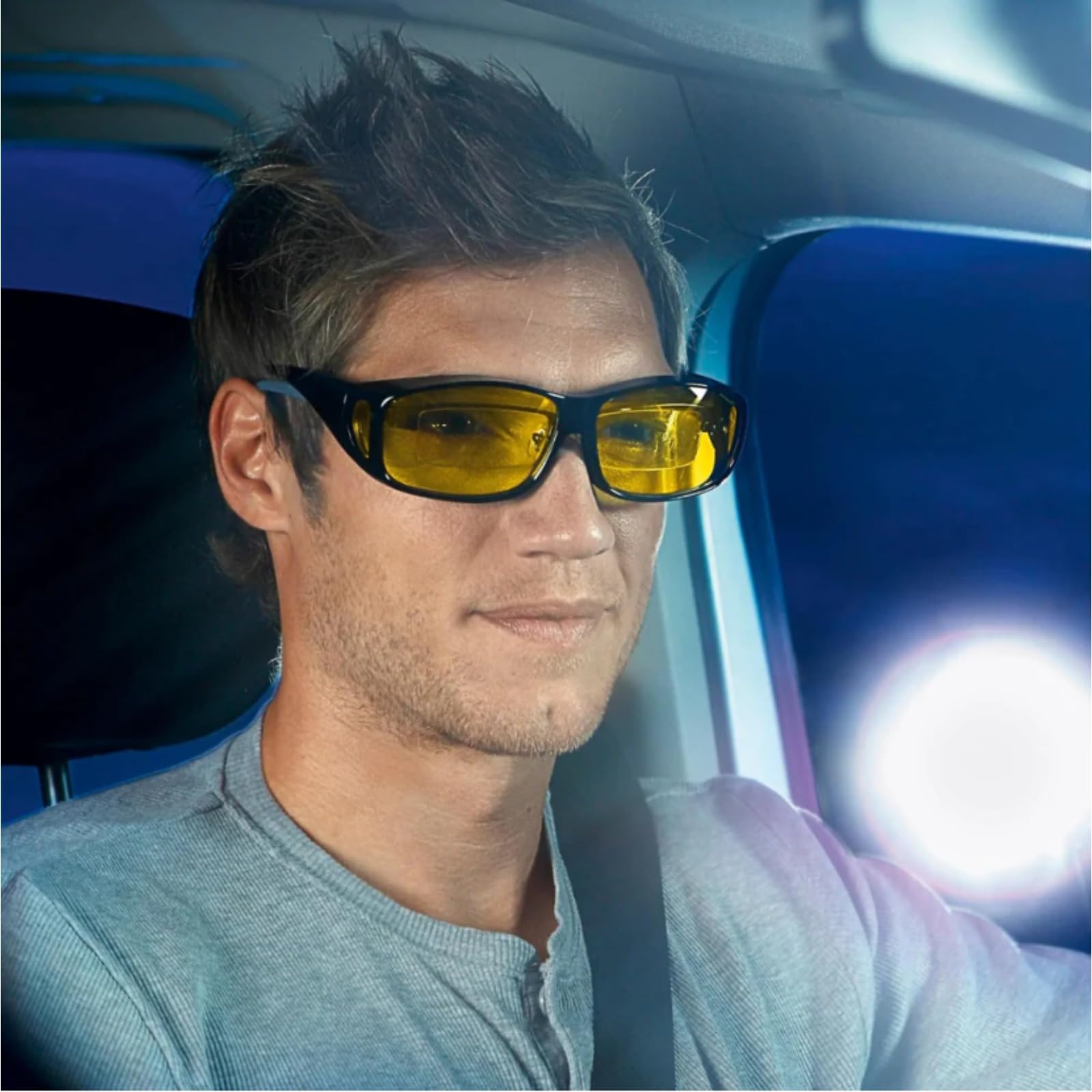 Hoffmarkt GloVision Nachtsichtbrille – Polarisierte Überbrille mit gelben Gläsern, blendfrei für Autofahren, Angeln & Golf