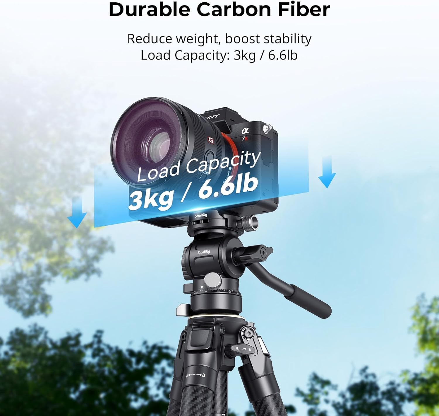 SmallRig Portable Carbon Fiber Travel Tripod Kit, 61.8'' Video Camera Tripod Monopod Video Head, Built-in QR Plate for Arca, Switchable Centre Column, Max Load 3kg / 6.6lb for Cameras, DSLR