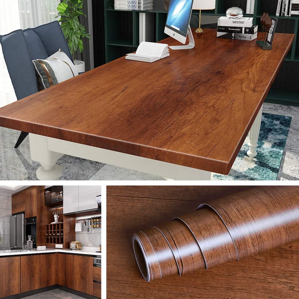 Livelynine 197x24 Inch Brown Wood Wallpaper Peel and Stick Contact Paper for Cabinets Kitchen Countertops Old Furniture Vinyl Wrap Removable Wall Paper Self Adhesive Wood Grain Paper Large