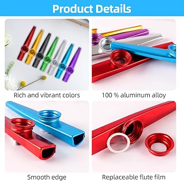 Kazoo Set of 14 Metal Kazoo Metal Aluminium Alloy Kasu Musical Instruments in 7 Colours Kazoo for Children and Music Lovers Beginners Children Party Favours Gifts