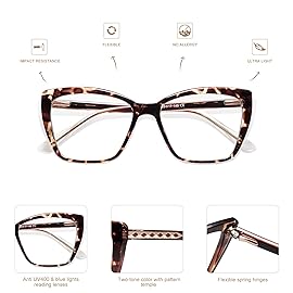 AMOMOMA Trendy TR90 Oversized Blue Light Reading Glasses Women,Stylish Square Cat Eye Glasses AM6031 C1+C6 3.0x