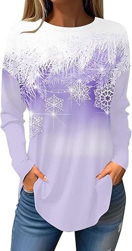 GIANTHONG Blusas de gasa de manga larga para mujer, para llevar con leggings, sudaderas casuales, holgadas, con estampado de bloques de color