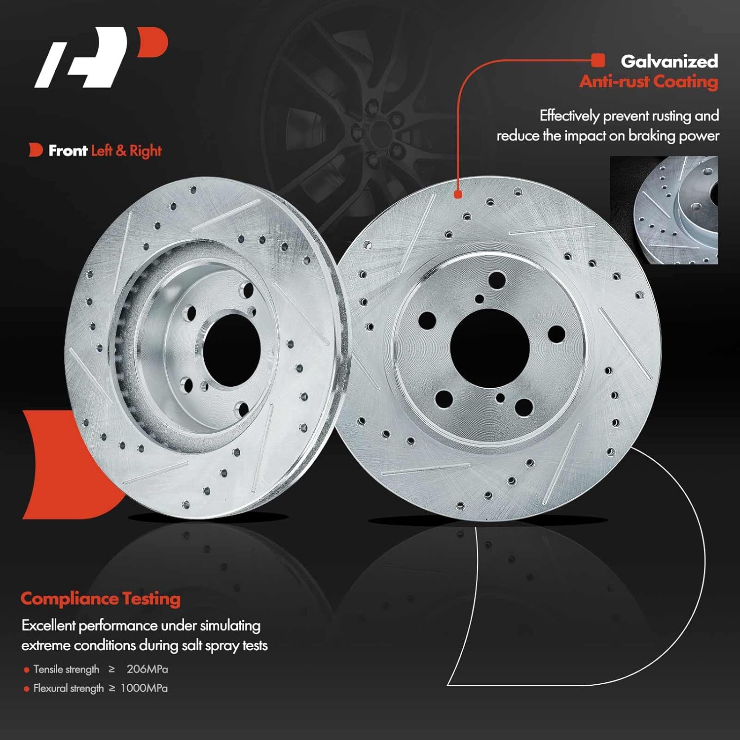 A-Premium Front and Rear Drilled and Slotted Disc Brake Rotors + Ceramic Pads Kit Compatible with Select Subaru Models - Impreza 1993-1996, Legacy 1990-1996, 12-PC Set