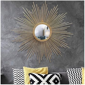 Sunburst wall mirror, large round metal Starburst decorative wall mirror, dining room, living room, hallway veranda decorative hanging mirrors,60cm [Energy Class A]