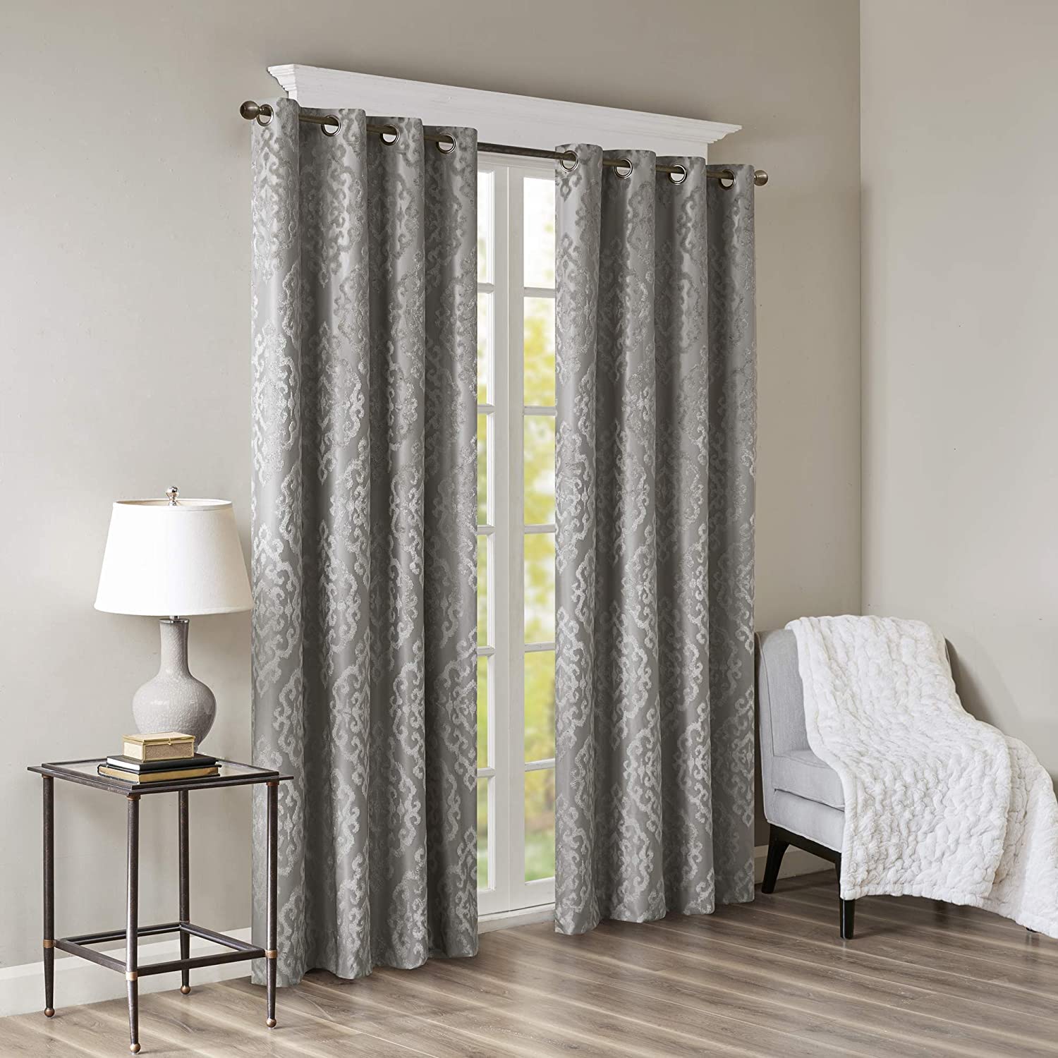 Sun Smart Mirage Verdunkelungsvorhang, 100% total, 1 Fenster, gestrickt, Jacquard, Damast, Raumverdunkelung, Vorhang mit Ösen Oben, Polyester, Dunkelgrau, 50" W x 108" L (Pack of 1)