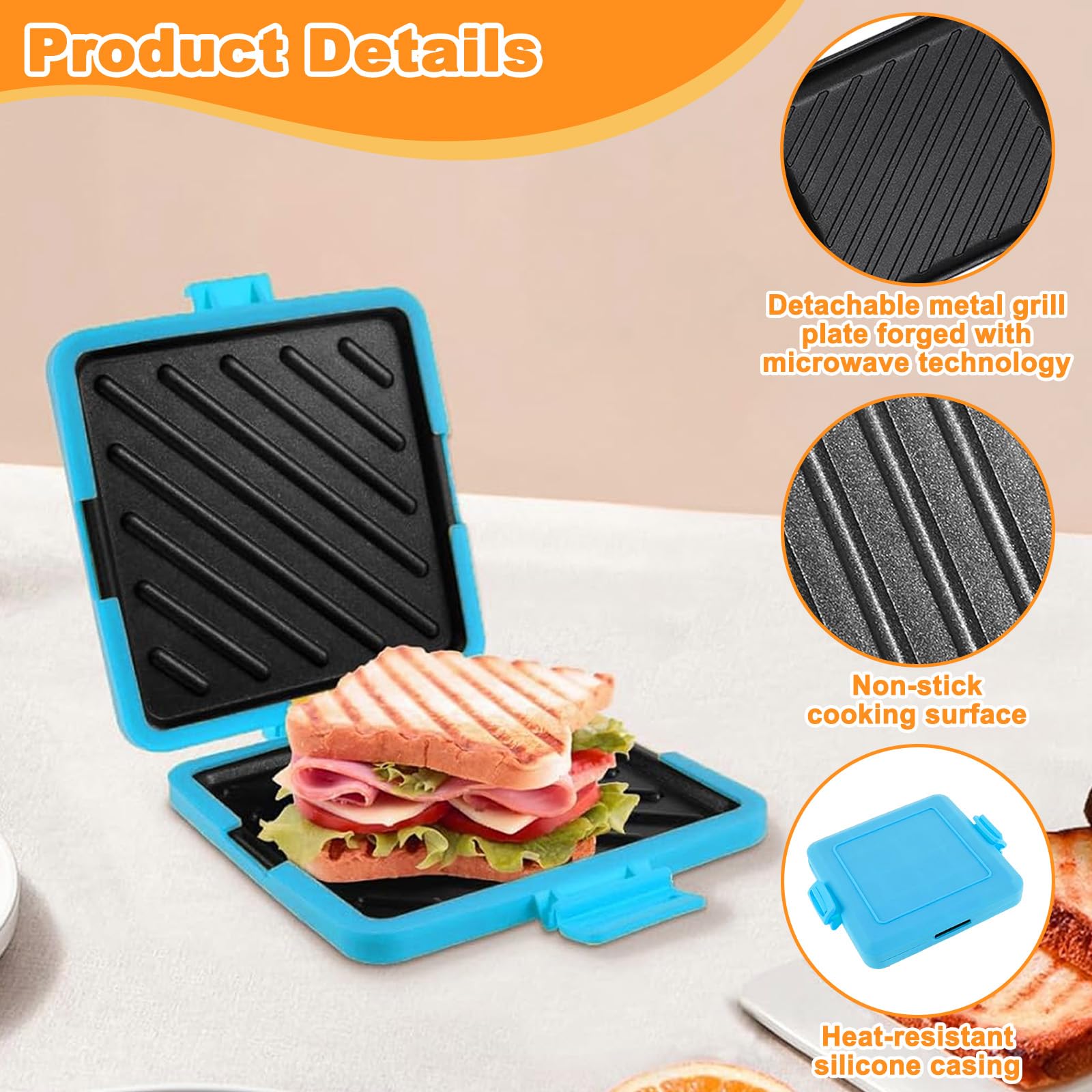Microwave Toastie Maker Sandwichmaker, Mikrowellen Sandwich Toaster Sandwichtoaster, Geschirrspüler Kabelloser Mikrowelle Silikon Panini Sandwichpresse für Sandwiches Esszimmer Heimbüro Schlafsaal