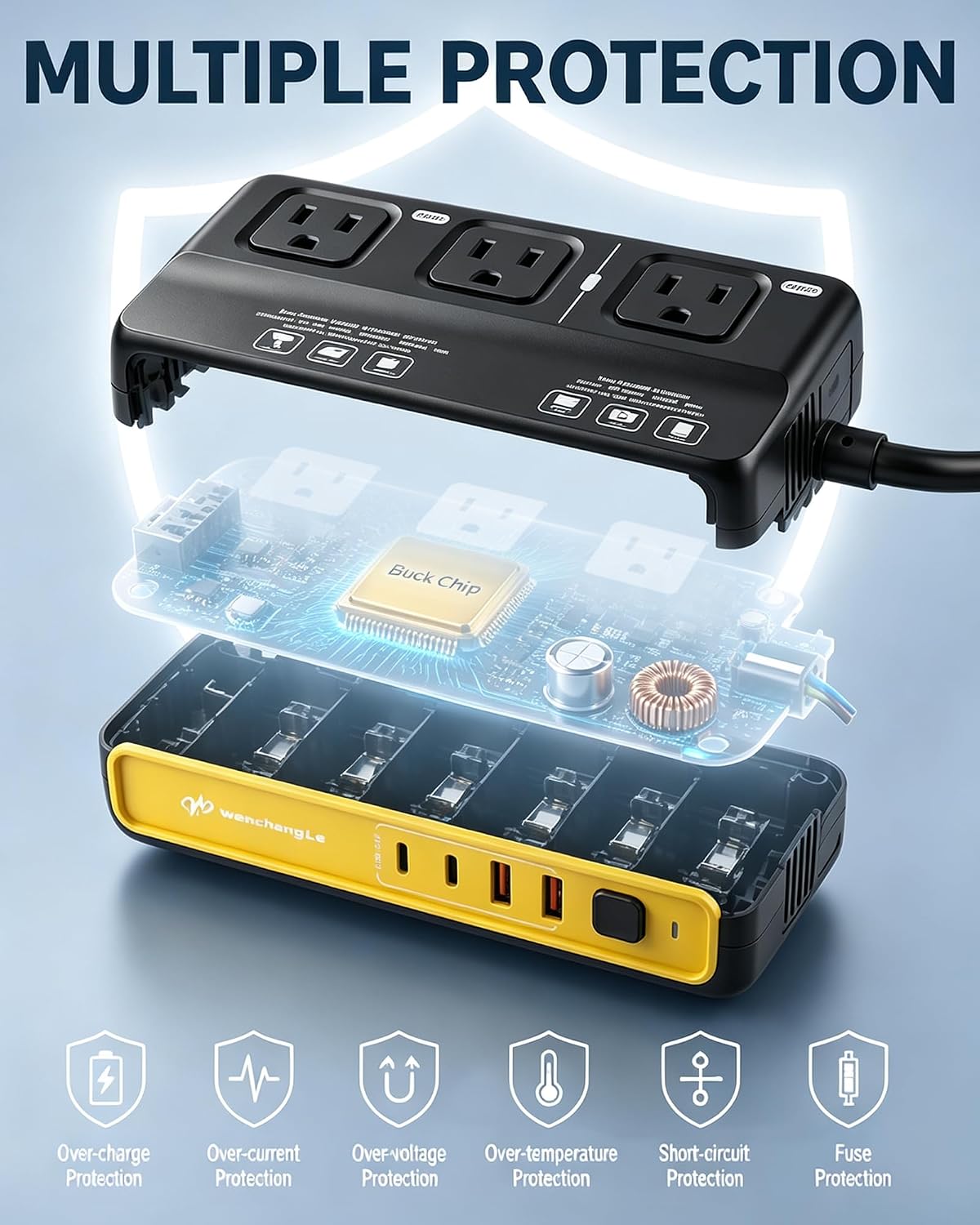 220V to 110V Power Converter EU to US, 2000W Voltage Converter for Europe Travel, Travel Power Converter with 2 USB-C & 2 USB-A Outputs, Travel Adapter Kit Include Type A/B/C/G/I/L