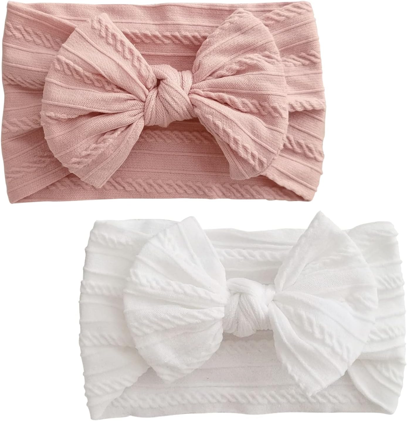 Soft Baby Headbands with Bows for Newborn Girls - 2Pcs 0-3 Months