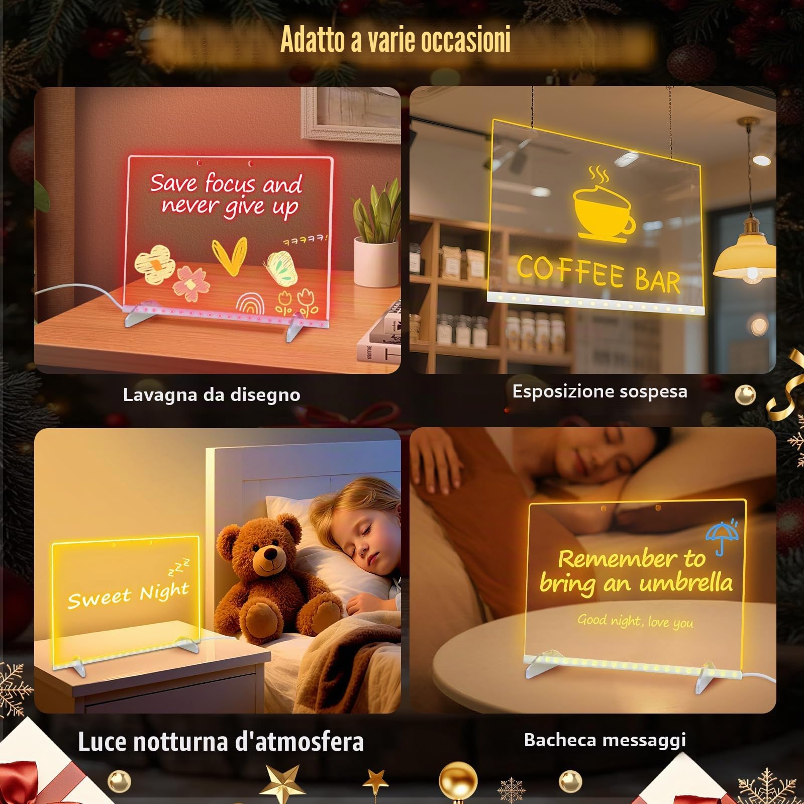 Ortizan Lavagna Luminosa per Disegnare, Lavagna Luminosa Bambini, 35x25 cm 13 modalità di luce, incluso adattatore, supporto e catena per appendere, Regalo Creativo per Fidanzata,Mamma,Papà Festività