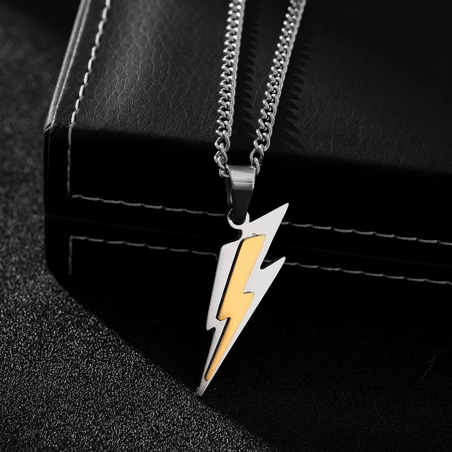 Yumikoo Golden Lightning Bolt Stainless Pendant Necklace for Men Women - Image 2