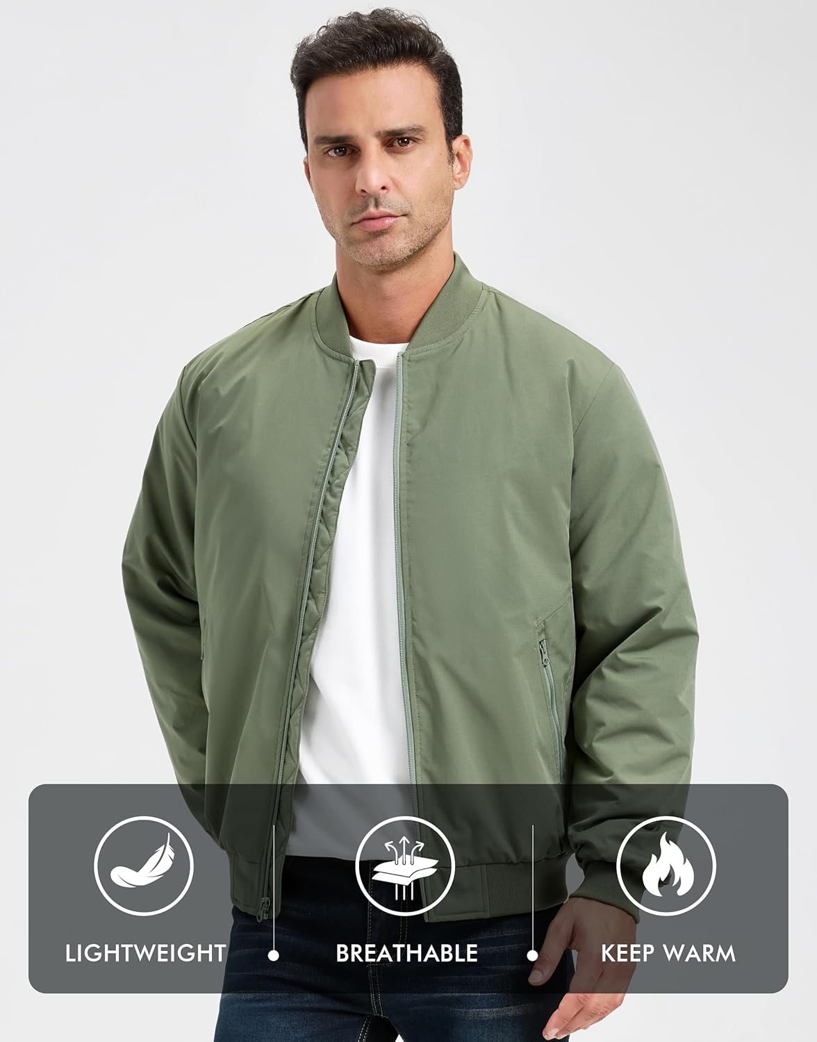 ULUSERN Men's Jackets-Bomber Jacket Fall Winter Warm Windbreaker Full Zip Casual Padded Coats - Image 7