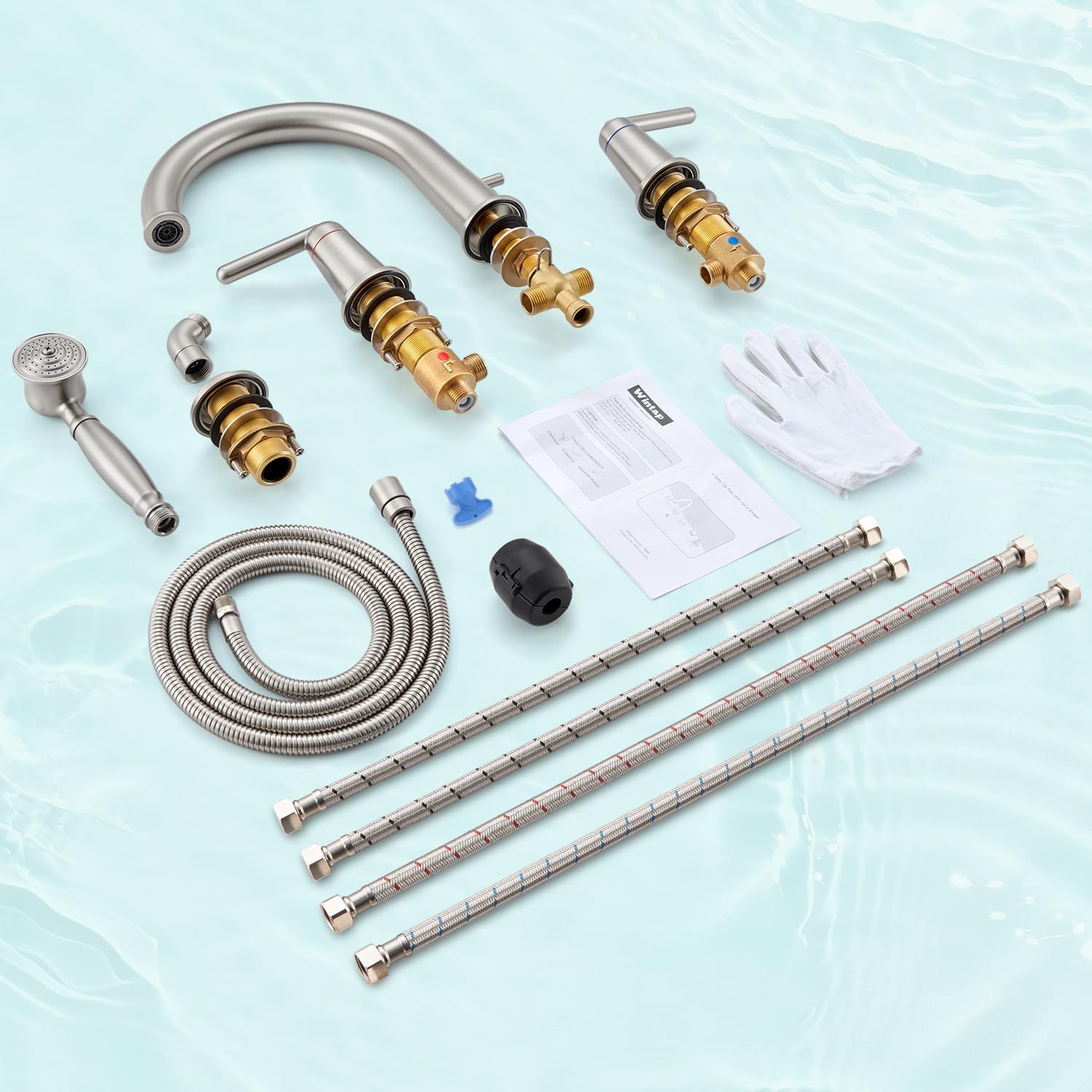 Tub Faucet Set, Roman Bathtub Faucet Set with Valve and Diverter Brass Vintage Bath Faucet for Tub Widespread 4 Hole 2 Handle Classic Gooseneck High Flow Tub Filler with Sprayer Brushed Nickel