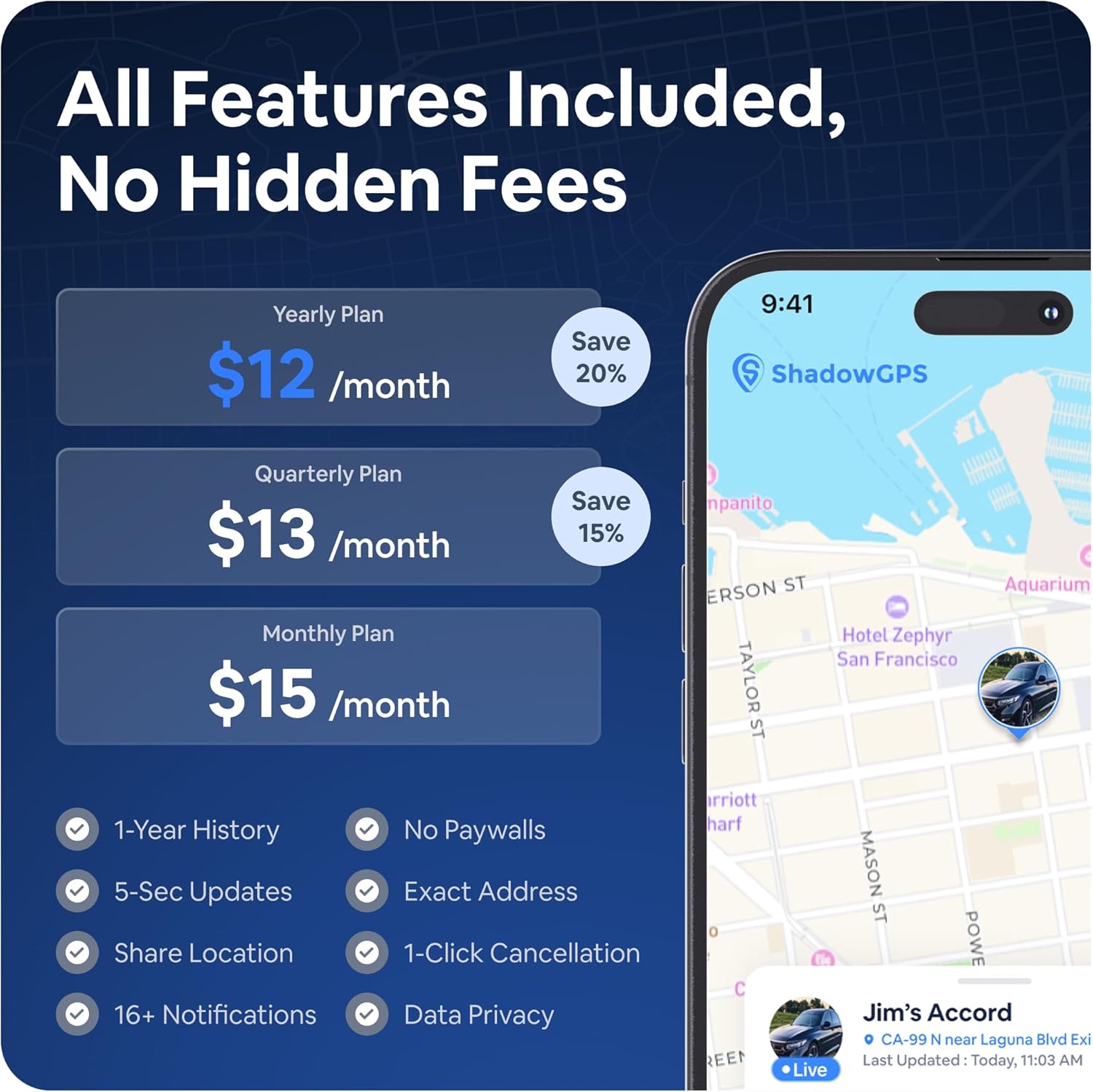 GPS Tracker with Magnetic Mount for Vehicles – Real Time Car Tracker with Trip History, Driving Alerts, GeoFence for Fleets & Family – 14 Days Trial, Rechargeable Battery (ShadowTrack with Case)