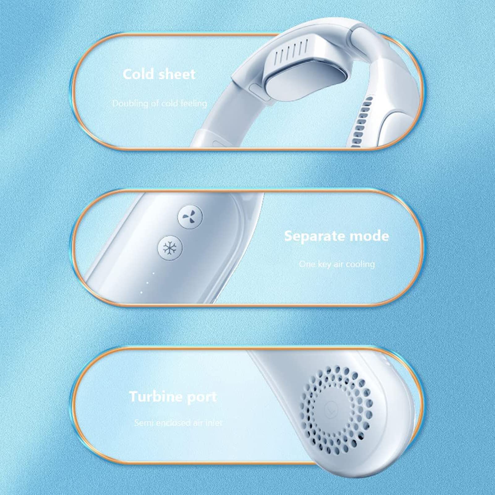 Ventilatore Collo, Refrigerazione a semiconduttori, Ventilatore Personale Indossabile a Batteria da 4000 mAh, Ventilatore Senza Lama Alimentata Tramite USB per Sport,Bianca (Blue B