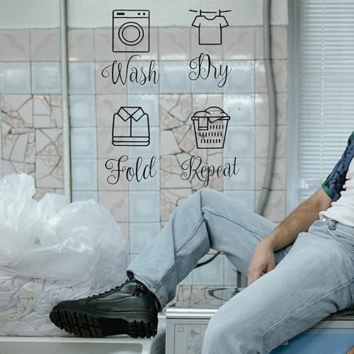 Miniatura 4 de VOSAREA Decoración para el hogar, 1 juego de letreros para cuarto de lavado, calcomanías de pared de repetición, calcomanía de pared de vinilo para