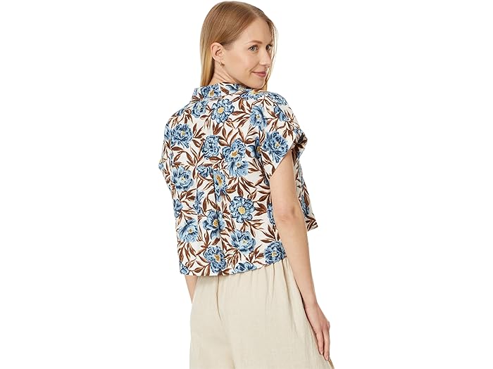Crop Dolman Shirt in Floral 100% Linen - Image 1