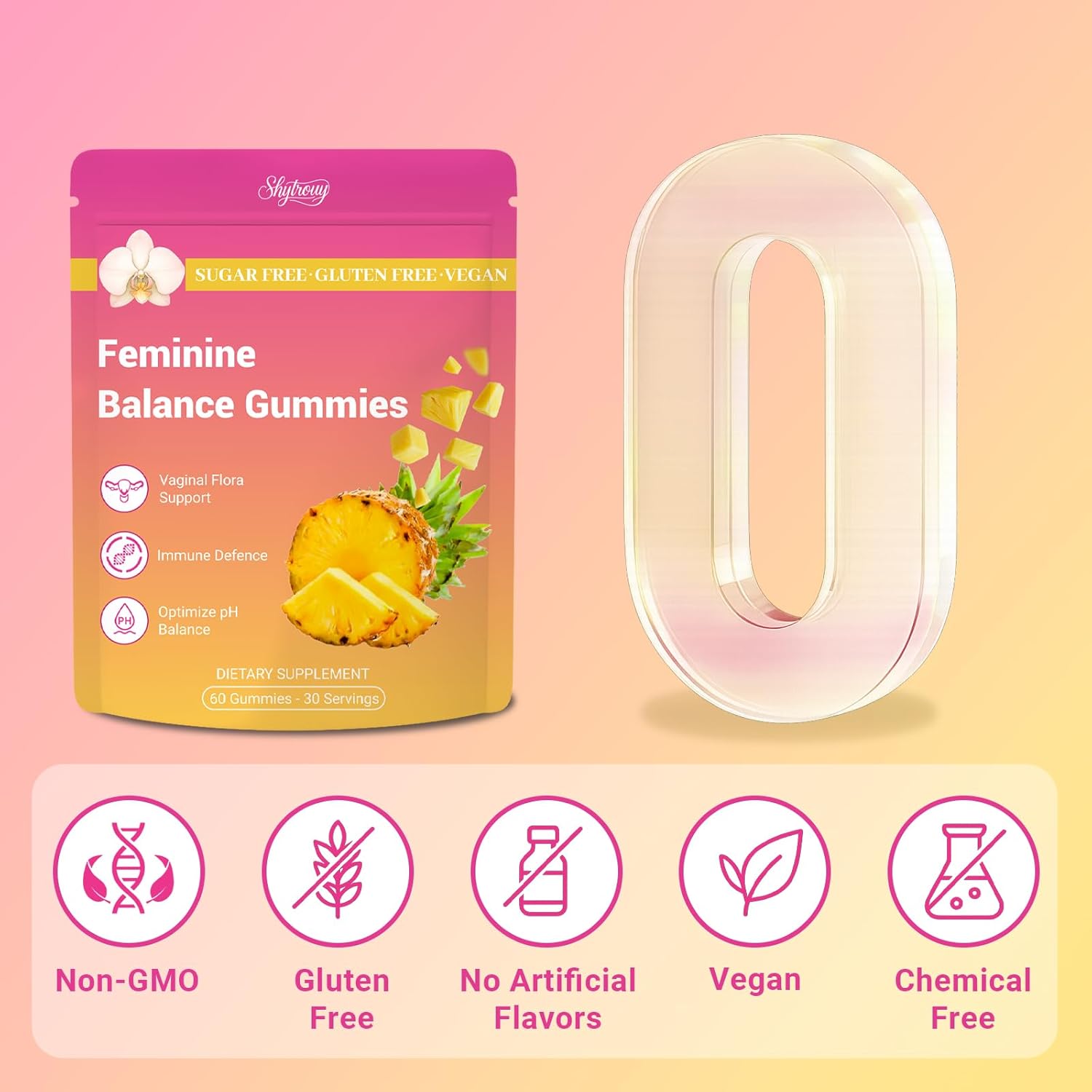 Premium Feminine Balance Gummies for Women, Vaginal Probiotics - pH Balance & Immune Defense Support for Feminine Health, Hawaiian Pineapple Flavor - 60 Count - Image 6