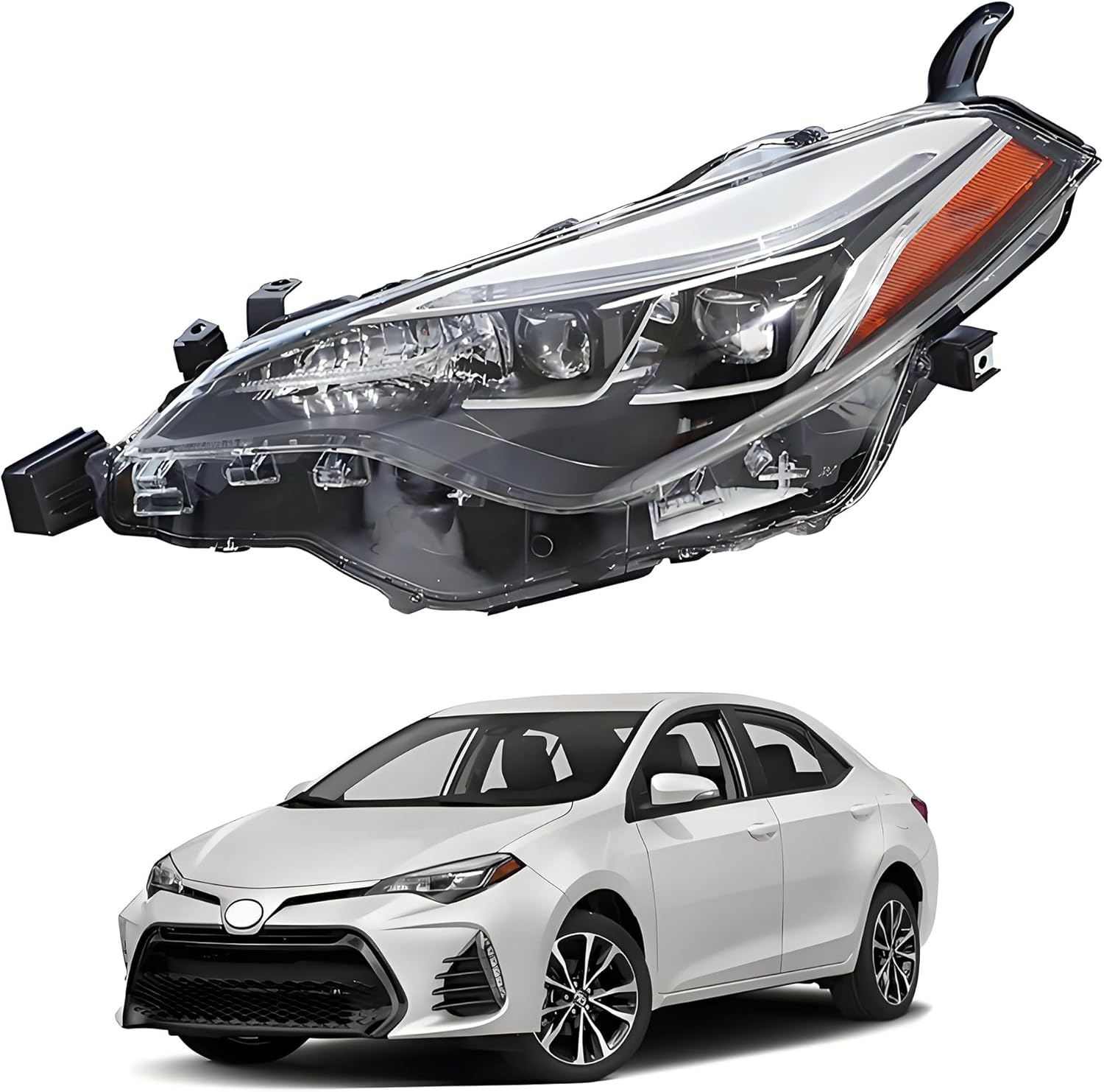 PENSUN LED Headlights Assembly for 2017-2019 Toyota Corolla SE XLE XSE Driver Side Headlamp - OE Style, Direct Fit, Clear Lens, Include LED DRL, Turn Signal Bulb