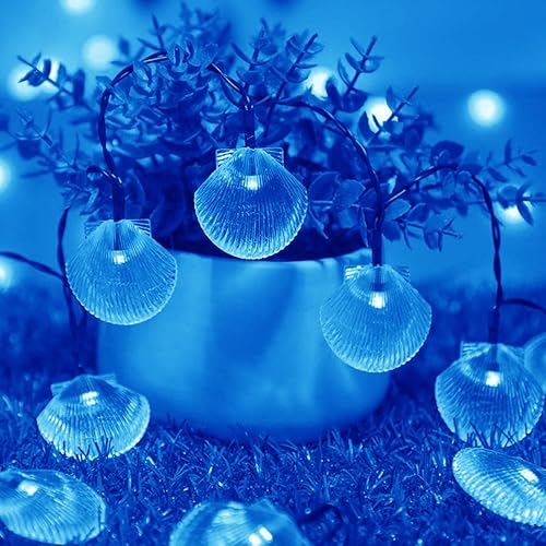 Miniatura 3 de Guirnalda de luces solares de 20 pies, impermeable, 30 LED, concha, luces decorativas de hadas, 8 modos para verano, jardín, paisaje, boda, fiesta,