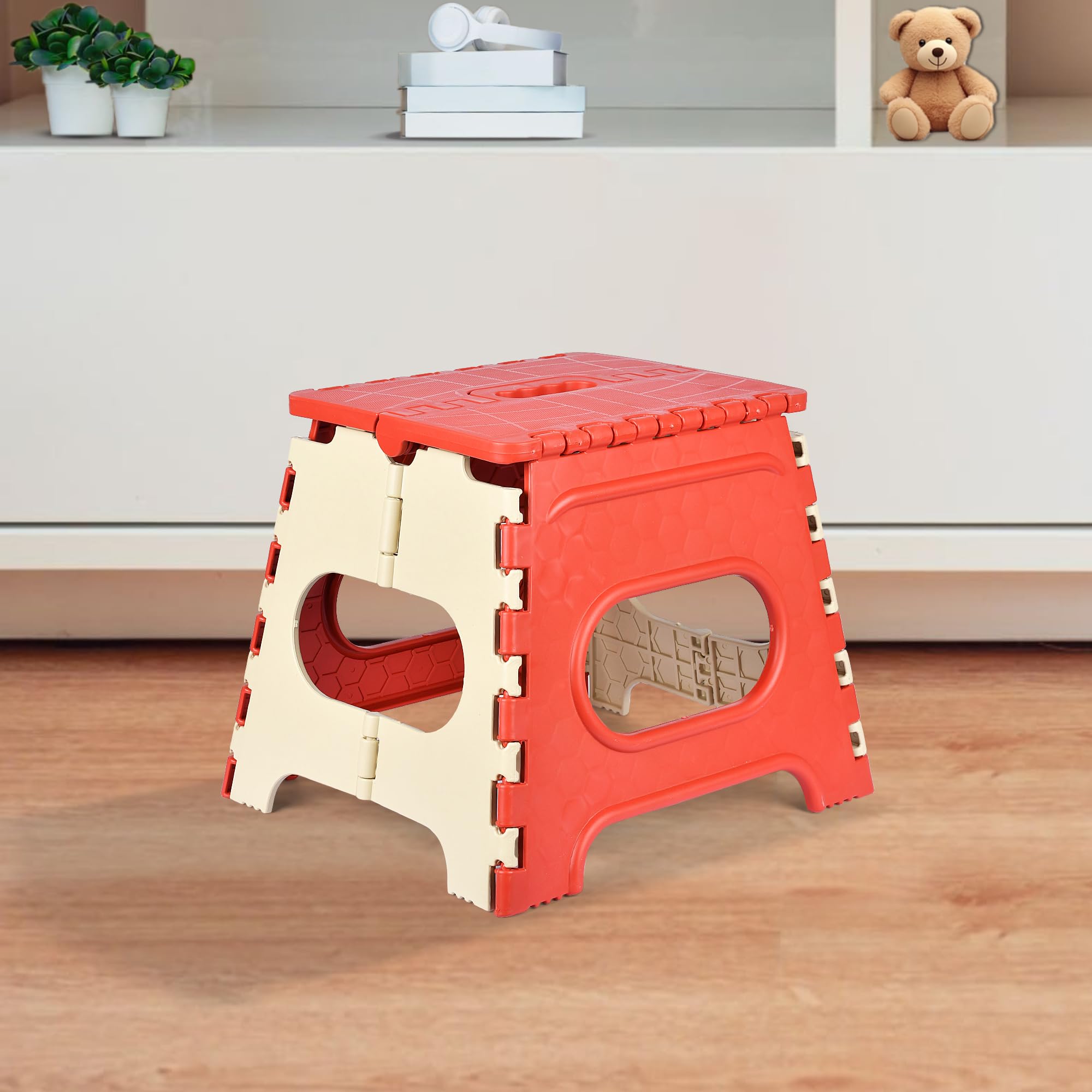 Urbane Home Stool | Foldable Stool | Collapsible Camping Chair | Stool for Outdoor-Fishing-Hiking-Gardening-Travel | Portable Stool | Multipurpose Sitting Stool | Small | Cream & Red-image-35