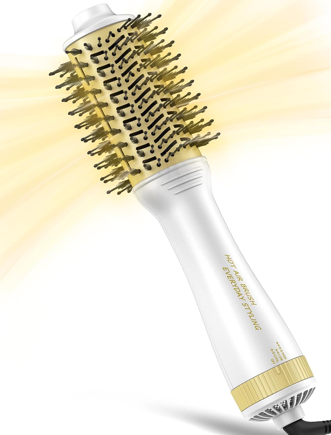 Blow Dryer Brush, 2.4 Inch Oval Hair Dryer Brush for Medium to Long Hair, 1200W One-Step Hot Air Brush with Ceramic Coating, 3 Heat Settings for Smooth Blowouts and Volume, White Gold