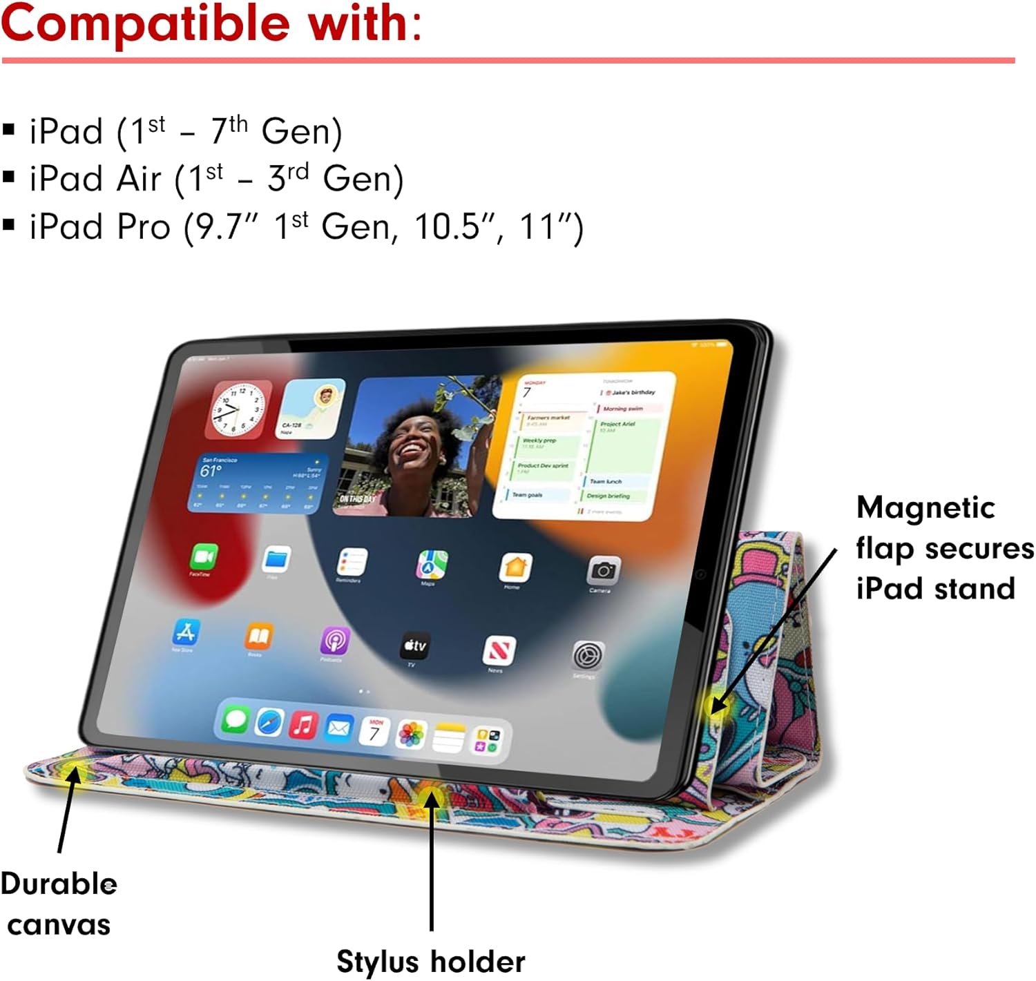 Sonix x Sanrio Sleeve, Canvas Foldable Case and Stand Compatible with iPad and Tablet Devices (Hello Kitty and Friends Sticker Party)