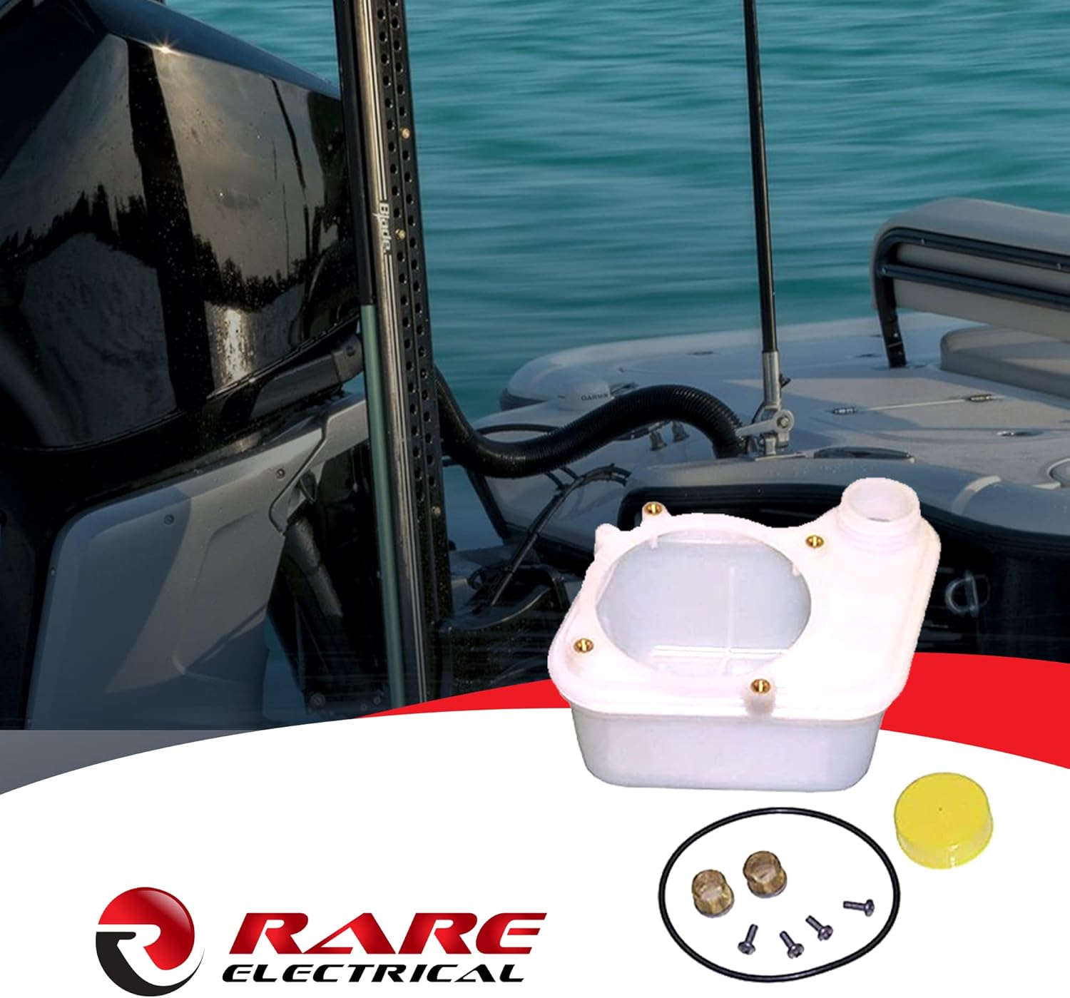 RAREELECTRICAL Tilt Trim Reservoir Mercury 88316A1 883166A2 For Mercruiser Alpha Bravo R-Drive Mr-Drive Oildyne Rsv02 Sierra 18-6778 Right Fill 4 Bolt Polyethylene Uv Marine Outboard Includes Screws