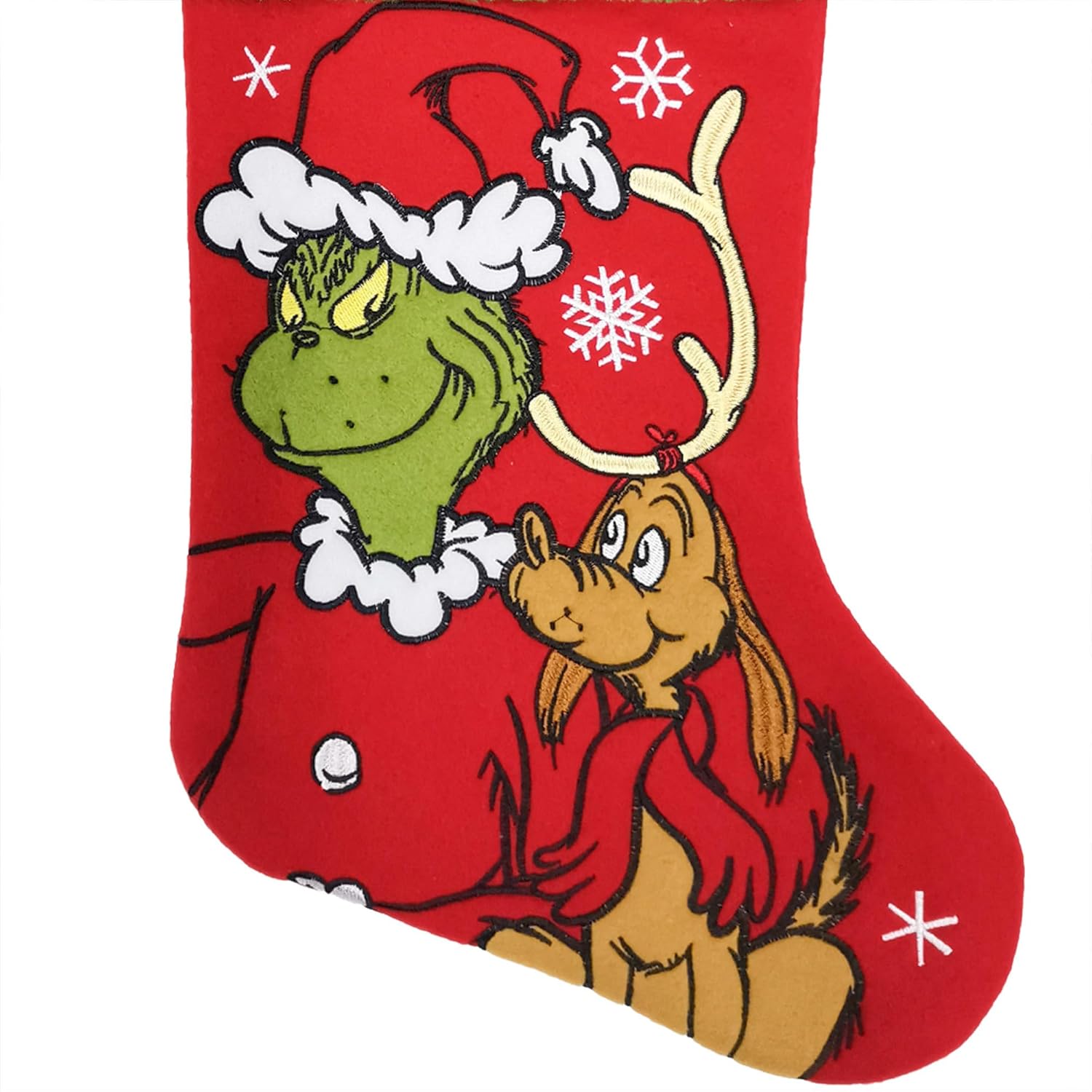 Wondapop How The Grinch Stole Christmas: Grinch and Max 20" Applique Christmas Stocking, Gift Holder