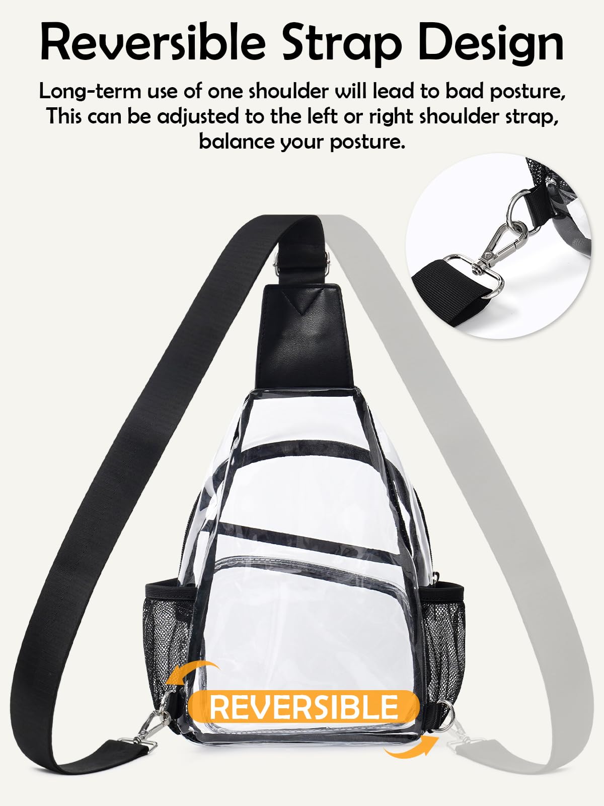 Clear Bag for Stadium Events, Clear Crossbody Bag For Women Men, Transparent Purses, See Through Large Sling Backpack