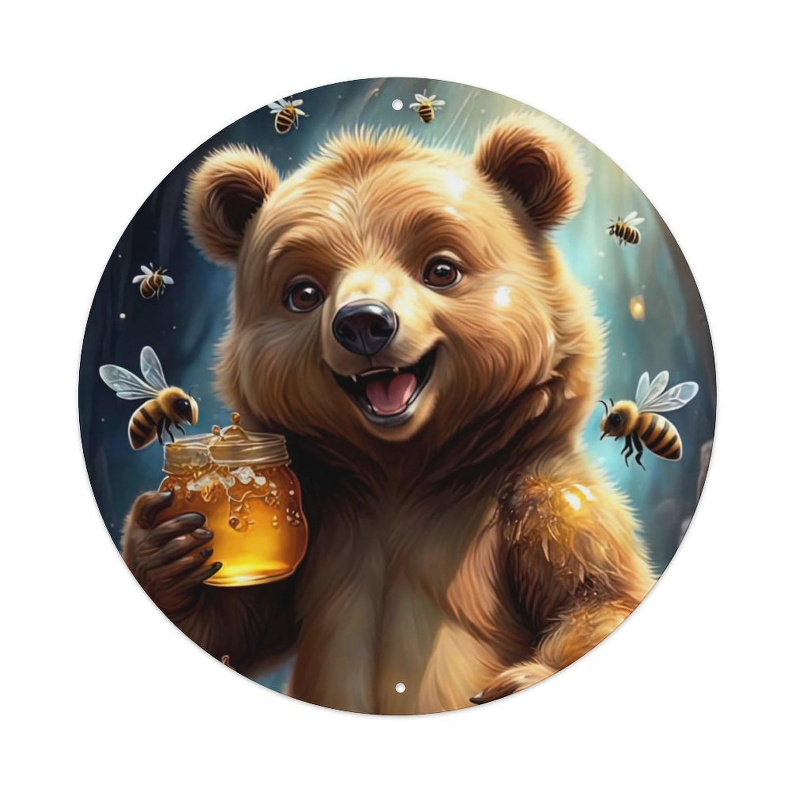 Wildlife Artwork Little Brown Bear Eating Honey Vintage Metal Tin Sign Plaque Wall Decor for Cafe, Club Bar, Office, Garden Metal Poster 8x8Inch