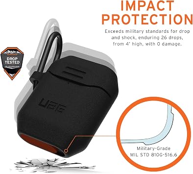 URBAN ARMOR GEAR UAG-APSV2-BK SILICONE_001 for Apple AirPods Shockproof/Carabiner Included Black