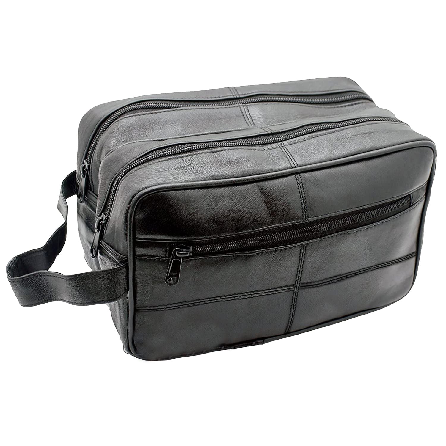 Neceser de Piel auténtica para Hombre, Neceser de Viaje, Neceser de Afeitado, Bolsa de baño, Organizador de Maquillaje, Regalo para Hombre y Mujer, Negro, clásico