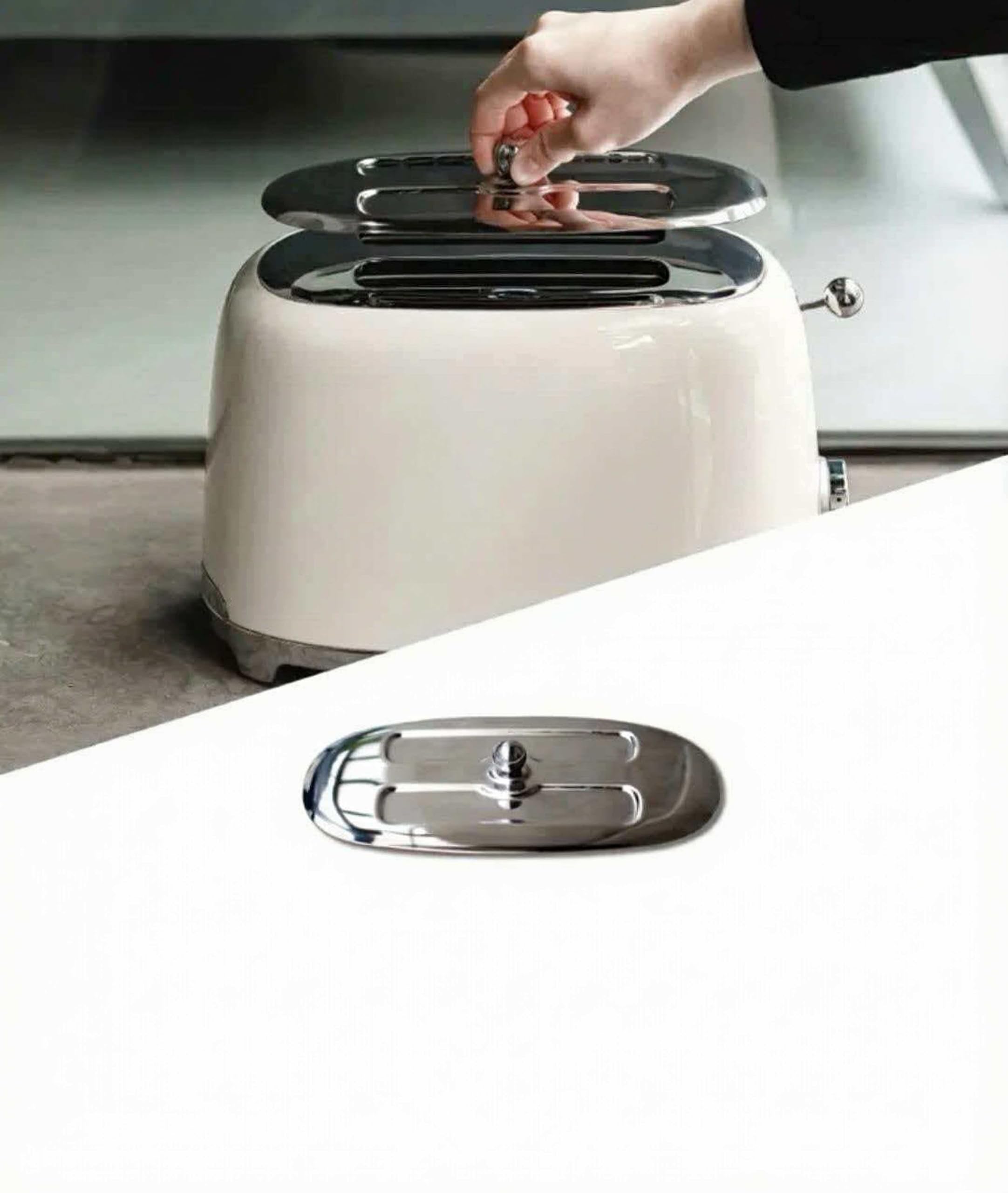 Cache-poussière compatible avec grille-pain SMEG TSF01, acier inoxydable, finition polie, forme ovale